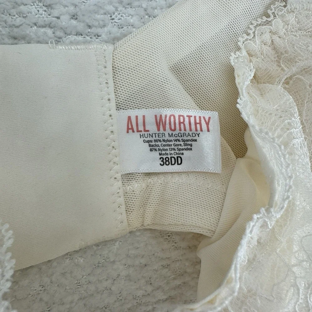 All Worthy Lace‎ Unlined Underwire Bra 38DD Ivory Hunter McGrady